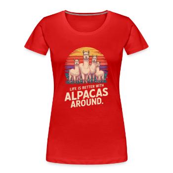 Das Leben ist besser, wenn Alpakas in der Nähe sind. - Frauen Premium Bio T-Shirt - Rot - Vorne - Mia (176cm)