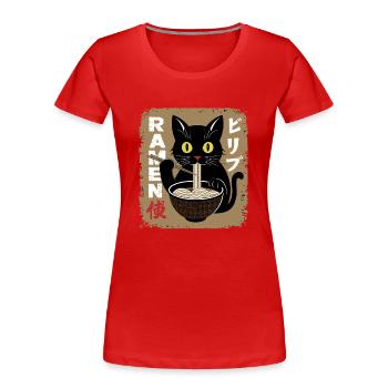 Hungrige Katze Ramen Fan Suppe Nudeln Manga Japan - Frauen Premium Bio T-Shirt - Rot - Vorne - Mia (176cm)