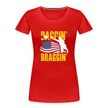 Baggin' Braggin' Cornhole Spieler USA - Frauen Premium Bio T-Shirt - Rot - Vorne - Mia (176cm)