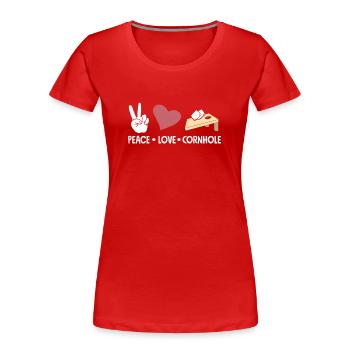 Frieden Liebe Cornhole Spieler - Frauen Premium Bio T-Shirt - Rot - Vorne - Mia (176cm)
