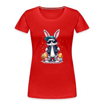 Stylish bunny with Easter basket - Women's Premium Organic T-Shirt - red - Front - Mia (176cm)