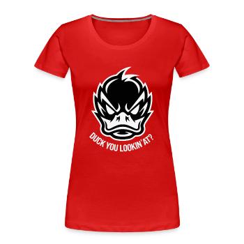 DU SCHAUST REIN AN - Frauen Premium Bio T-Shirt - Rot - Vorne - Mia (176cm)