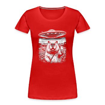 Capybara Selfie with UFO Capybara Gifts - Women's Premium Organic T-Shirt - red - Front - Mia (176cm)