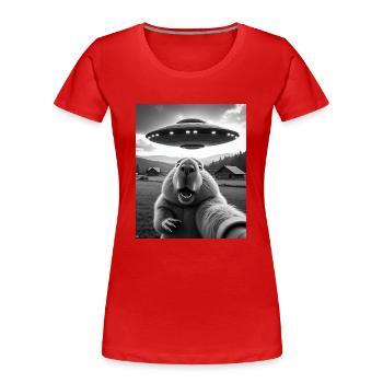 Capybara Selfie with UFO Capybara Gifts - Women's Premium Organic T-Shirt - red - Front - Mia (176cm)