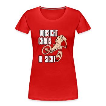 Mountainbiker VORSICHT CHAOS IN SICHT Lustiges - Frauen Premium Bio T-Shirt - Rot - Vorne - Mia (176cm)