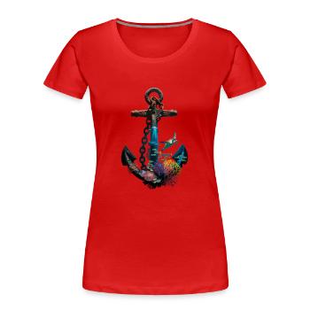 Conception d’ancre maritime avec des créatures marines et - T-shirt bio Premium Femme - rouge - Devant - Mia (176cm)