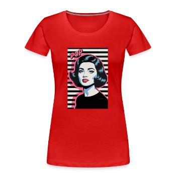 Pop Art Retro Face Woman Stylish Design - Women's Premium Organic T-Shirt - red - Front - Mia (176cm)