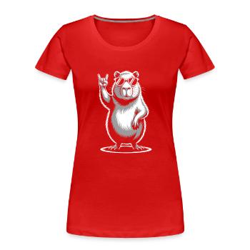 Rock Music Funny Capybara with Sunglasses - Women's Premium Organic T-Shirt - red - Front - Mia (176cm)