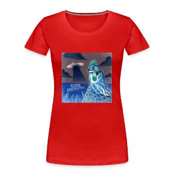 Aliens and Chickens: Unexpected Encounters - Women's Premium Organic T-Shirt - red - Front - Mia (176cm)