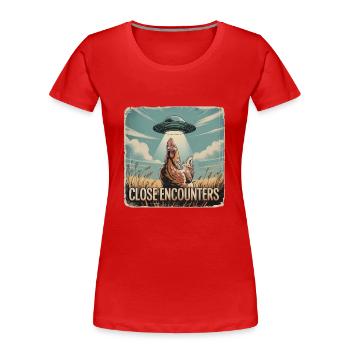 Close Encounter Chicken UFO Field - Women's Premium Organic T-Shirt - red - Front - Mia (176cm)
