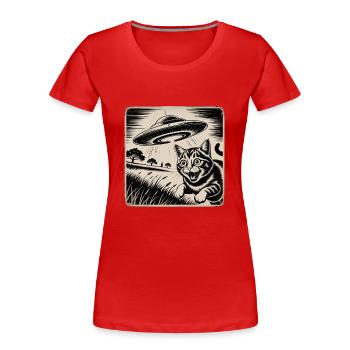 Cat and UFO Encounter Adventure - Women's Premium Organic T-Shirt - red - Front - Mia (176cm)