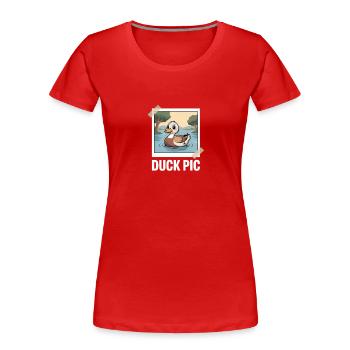 Drôle de canard photo de canard - T-shirt bio Premium Femme - rouge - Devant - Mia (176cm)