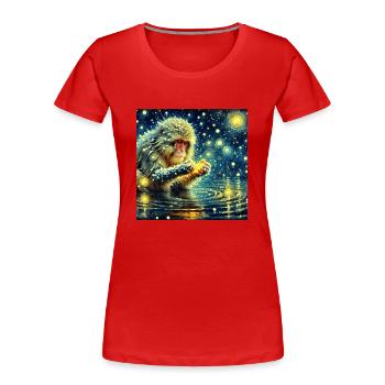 Schneeaffe Starry Night - Frauen Premium Bio T-Shirt - Rot - Vorne - Mia (176cm)