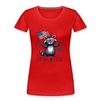 Raccoon Feral & Free White And Feral 4th Of July - Women's Premium Organic T-Shirt - red - Front - Mia (176cm)