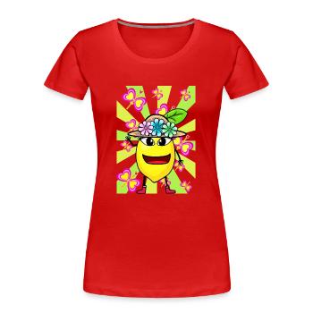 Retro Zitrone Kinder Kind Mädchen Jungen Obst - Frauen Premium Bio T-Shirt - Rot - Vorne - Mia (176cm)