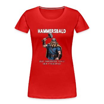 Hammersbald – Nordischer Gott der Ungeduld - Frauen Premium Bio T-Shirt - Rot - Vorne - Mia (176cm)