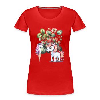 Erdbeer Einhorn Kinder Mädchen Frauen Teenie - Frauen Premium Bio T-Shirt - Rot - Vorne - Mia (176cm)