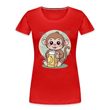 Dessin animé Singe Buvant Banane Lait Animal Mignon - T-shirt bio Premium Femme - rouge - Devant - Mia (176cm)
