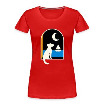 Voilier d’observation des chiens sous la lune - T-shirt bio Premium Femme - rouge - Devant - Mia (176cm)