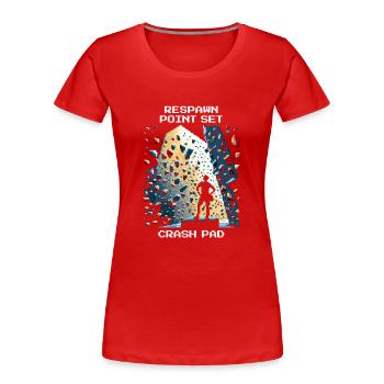 Réapparition : Crash Pad | Bloc Pixel Art - T-shirt bio Premium Femme - rouge - Devant - Mia (176cm)