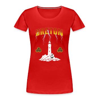 BRETON - PHARE DE BRETAGNE - ECLAIRS - T-shirt bio Premium Femme - rouge - Devant - Mia (176cm)