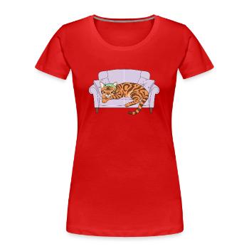 Katze und Gecko - Frauen Premium Bio T-Shirt - Rot - Vorne - Mia (176cm)