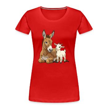 Esel und Ziege - Frauen Premium Bio T-Shirt - Rot - Vorne - Mia (176cm)