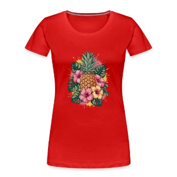 Tropische Ananas Hibiskus Blumen Grafik - Frauen Premium Bio T-Shirt - Rot - Vorne - Mia (176cm)