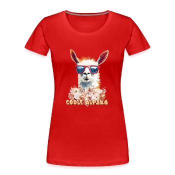 Alpaka COOLE ALPAKA Lama Lustiges - Frauen Premium Bio T-Shirt - Rot - Vorne - Mia (176cm)