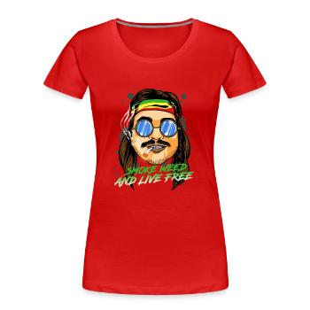 Smoke Weed And Live Free Fan Joint T-shirts | NaKos - Women's Premium Organic T-Shirt - red - Front - Mia (176cm)