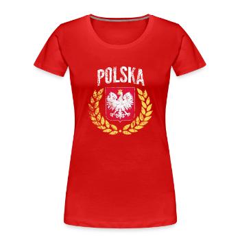 Polen Lorbeer Design (Polski Orzeł Wieniec) Polska - Frauen Premium Bio T-Shirt - Rot - Vorne - Mia (176cm)