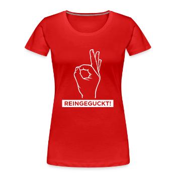 Regarder - T-shirt bio Premium Femme - rouge - Devant - Mia (176cm)