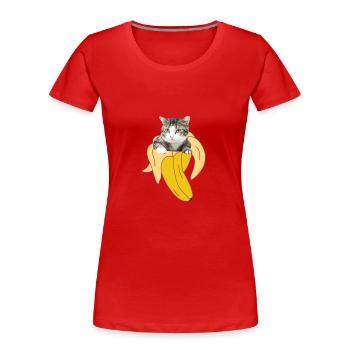 Chat, chat, banane, chaton, miaou, chat, chat, chat, dame - T-shirt bio Premium Femme - rouge - Devant - Mia (176cm)