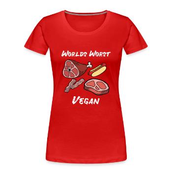 Anti Vegan Fleischfresser Fleisch Filet Geschenk - Frauen Premium Bio T-Shirt - Rot - Vorne - Mia (176cm)