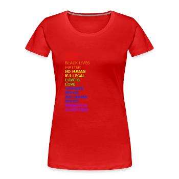 La science est réelle - LGBT - T-shirt bio Premium Femme - rouge - Devant - Mia (176cm)