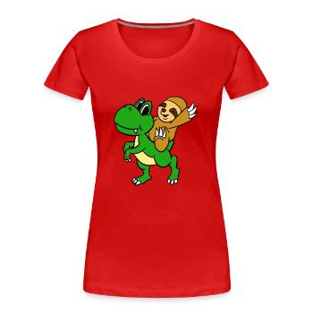 Sloth Riding T-Rex T-Shirt Funny Cute Sloth - Women's Premium Organic T-Shirt - red - Front - Mia (176cm)