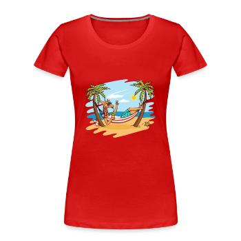 Funny giraffe on the beach summer holiday gift - Women's Premium Organic T-Shirt - red - Front - Mia (176cm)