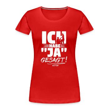 Soirée Bachelorette | Cadeau pour les mariages - T-shirt bio Premium Femme - rouge - Devant - Mia (176cm)