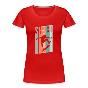 SHRED Vintage Skate Skateboard T-Shirt - Frauen Premium Bio T-Shirt - Rot - Vorne - Mia (176cm)