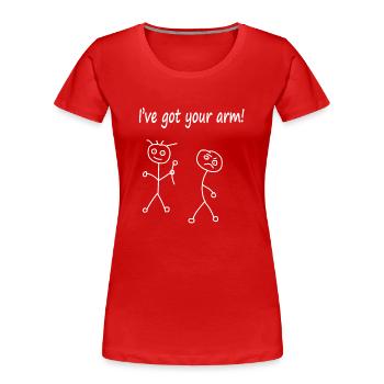 Strichmännchen ich habe deinen Arm Cartoon Comic - Frauen Premium Bio T-Shirt - Rot - Vorne - Mia (176cm)