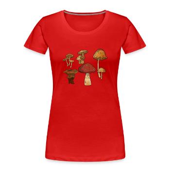 Champignon, champignons, morilles, butinant, chasse, idée cadeau - T-shirt bio Premium Femme - rouge - Devant - Mia (176cm)
