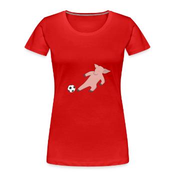 Pig plays football - Women's Premium Organic T-Shirt - red - Front - Mia (176cm)