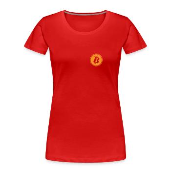 Poche avec logo Bitcoin - T-shirt bio Premium Femme - rouge - Devant - Mia (176cm)