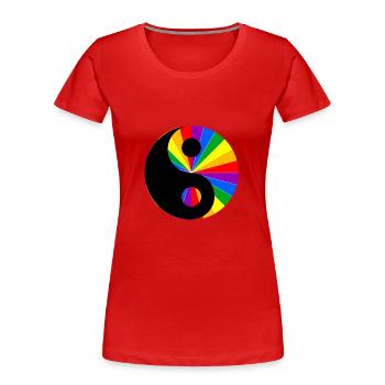 LGBT Regenbogen Yin Yang Gay Pride Liebe Gay - Frauen Premium Bio T-Shirt - Rot - Vorne - Mia (176cm)
