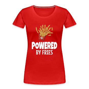 Powered By Pommes Junk Food - Frauen Premium Bio T-Shirt - Rot - Vorne - Mia (176cm)