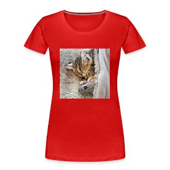 Kitten sleeping with favorite toy mouse - Women's Premium Organic T-Shirt - red - Front - Mia (176cm)