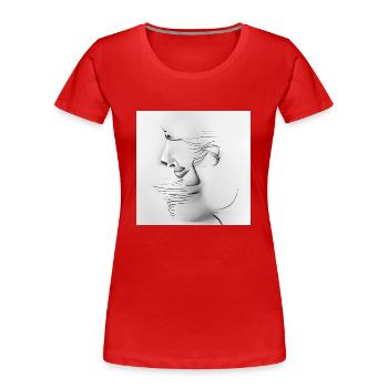 Lineare abstrakte Zeichnung eines weiblichen Porträts - Frauen Premium Bio T-Shirt - Rot - Vorne - Mia (176cm)