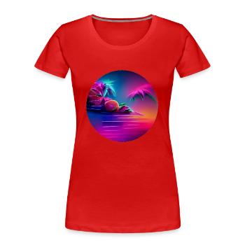 Illustration synthwave avec des silhouettes de palmiers - T-shirt bio Premium Femme - rouge - Devant - Mia (176cm)