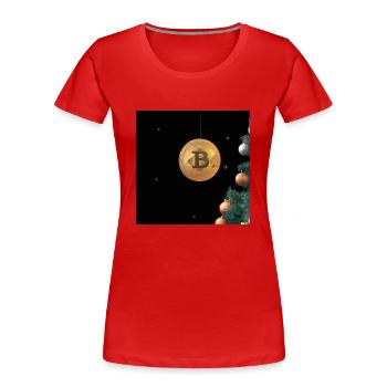 Bitcoin suspendu au sapin de Noël - T-shirt bio Premium Femme - rouge - Devant - Mia (176cm)