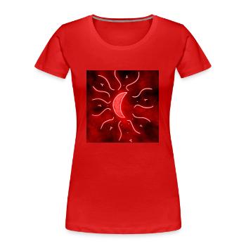 Luna Mandala Roja - Frauen Premium Bio T-Shirt - Rot - Vorne - Mia (176cm)